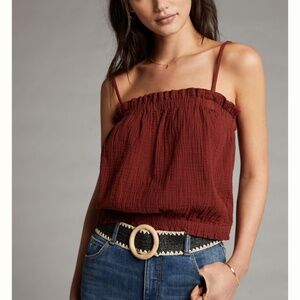 Anthropologie April Gauzy Crimson/Wine Tank Top